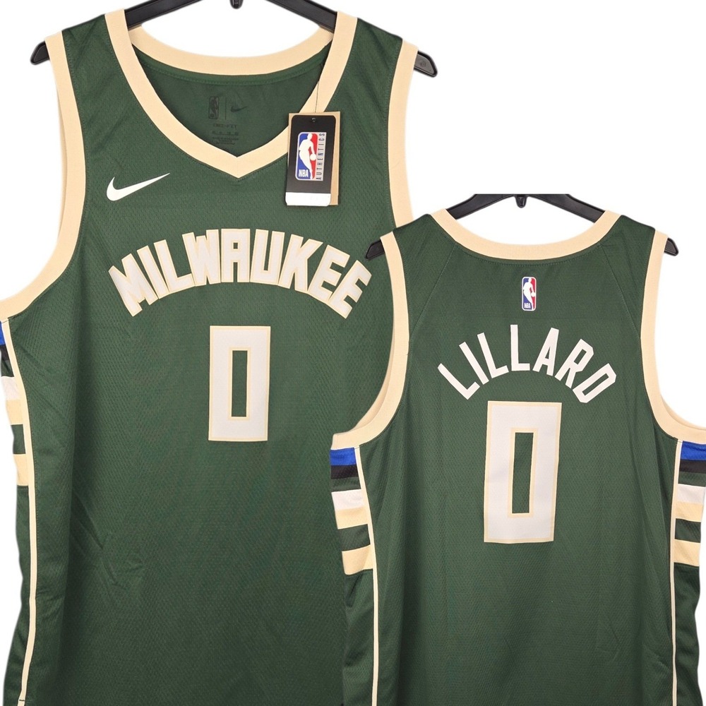 Milwaukee Bucks Damian Lillard Jersey Youth Medium Nike NBA Green Swingman New